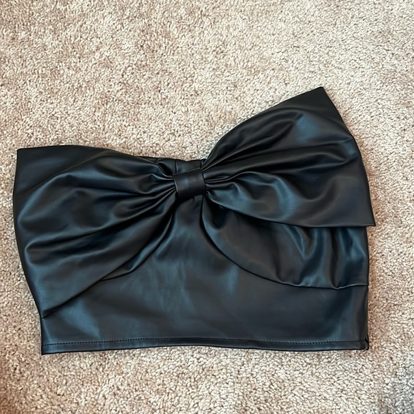 Cousin Couture Faux Leather Bow Strapless Crop Top - Picture 1 of 5